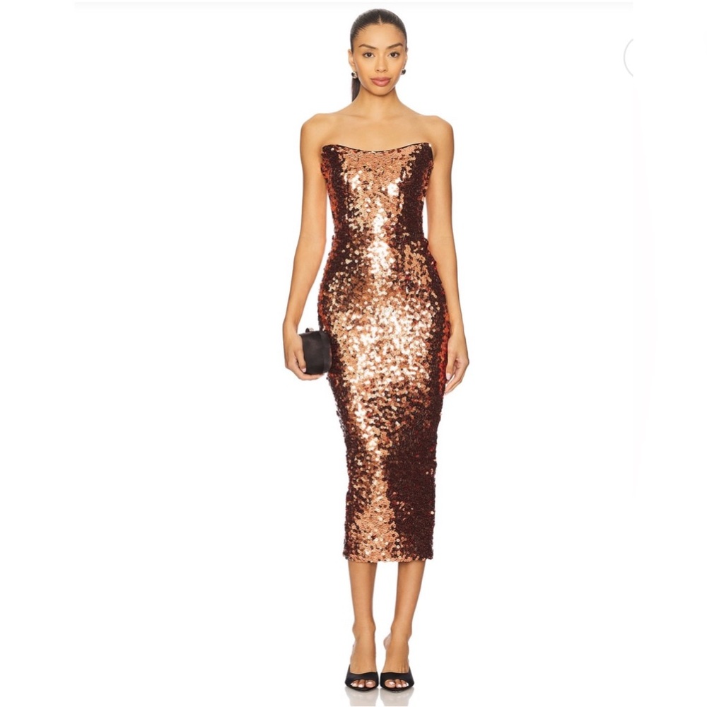 Sequin Strapless Dress in Rose gold
